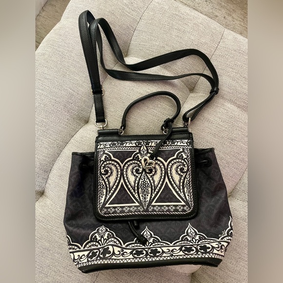 Brighton Black And White Jasmine Leather Catherine Hong Convertible Backpack - Picture 2 of 10